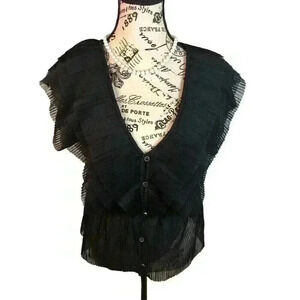 It’s Fashion Medium Black Ruffled Sheer Crop Top Button Front Sleeveless NWT